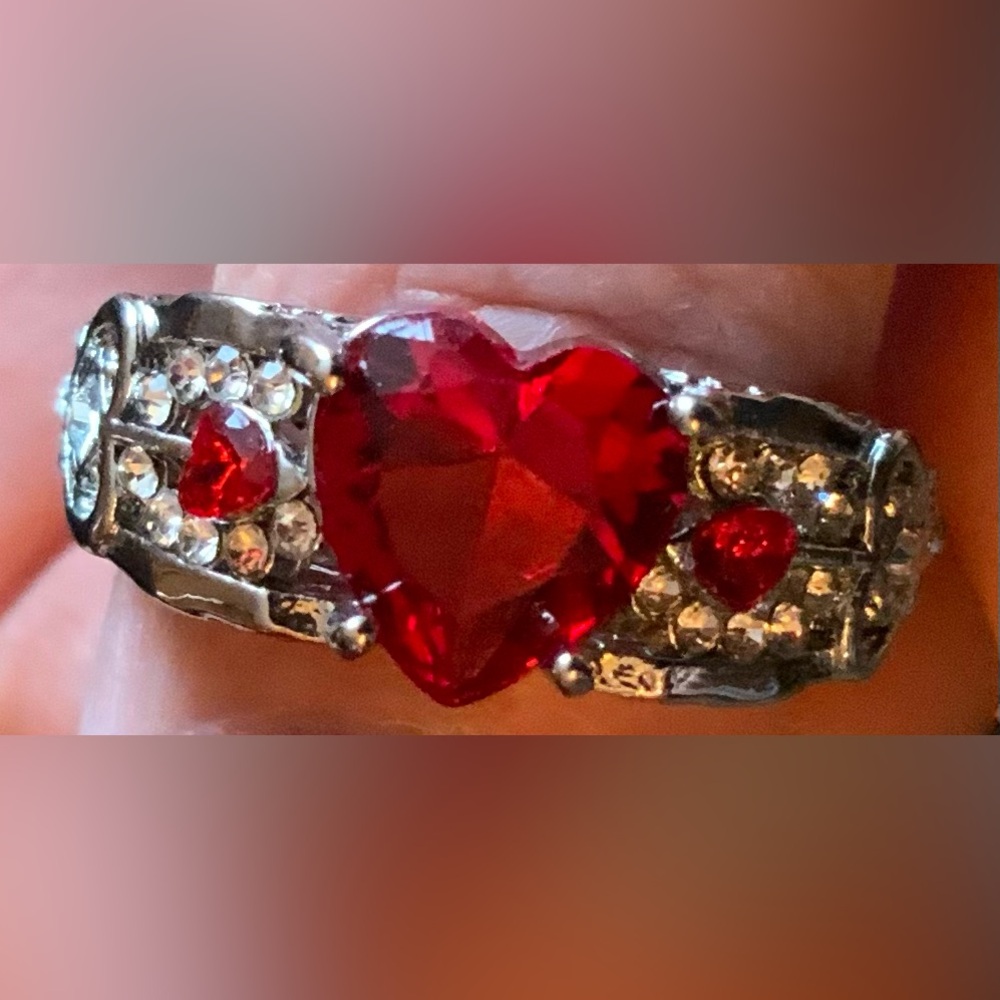 Heart-Shaped Red Gemstone Costume Ring